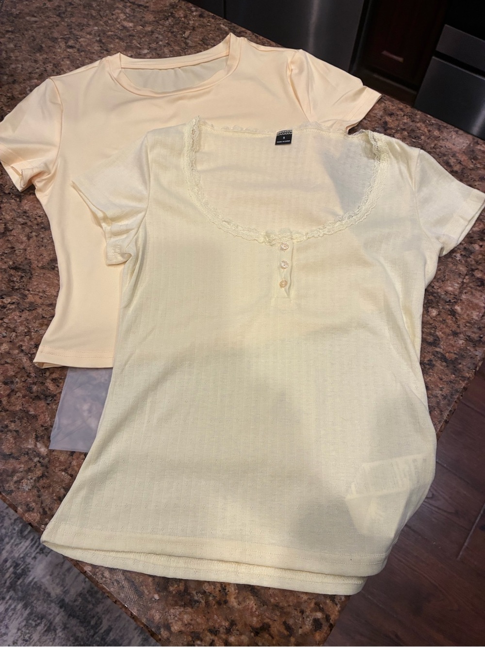 Amazon Women's Pale Yellow Short Sleeve Knit Top Duo